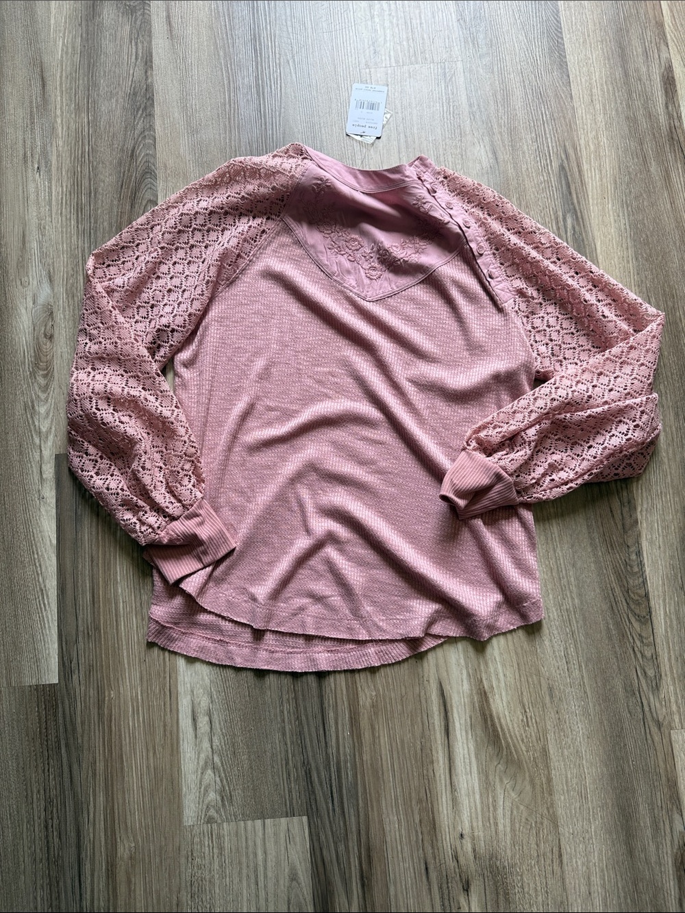 Free People Rose Pink Lace Sleeve Pullover